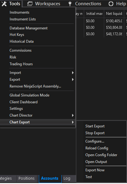 Chart Export configuration
